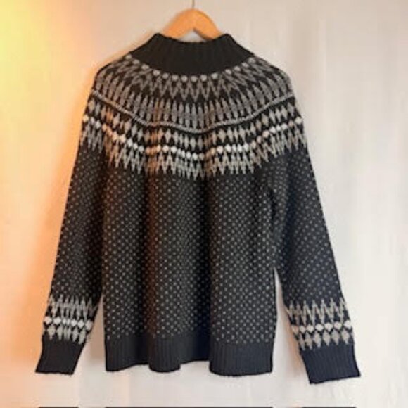 Eddie Bauer Women’s Wool Blend Nordic Fair Isle Sweater Black Ivory Size Large - Picture 3 of 13